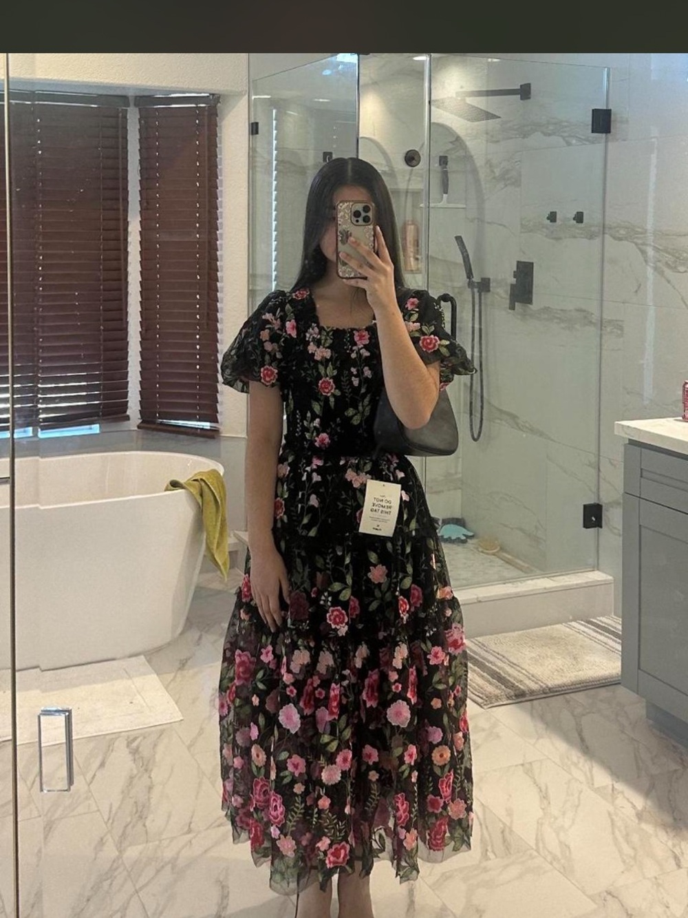 JessaKae Black Midi Dress with Pink Floral Print